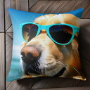 サングラス ゴールデンレトリバー 海 青空 Tシャツ メンズ クッションカバー 犬柄 45×45cm アニマル柄 おしゃれ 可愛い クッション本体付き 正方形