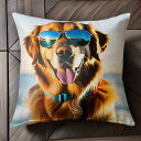 サングラス ゴールデンレトリバー 海 夕日 Tシャツ メンズ クッションカバー 犬柄 45×45cm アニマル柄 おしゃれ 可愛い クッション本体付き 正方形