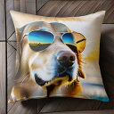 サングラス ゴールデンレトリバー 夕焼け ビーチ Tシャツ メンズ クッションカバー 犬柄 45×45cm アニマル柄 おしゃれ 可愛い クッション本体付き 正...
