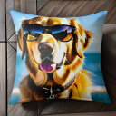 サングラス ゴールデンレトリバー 青い海 犬のタグ Tシャツ メンズ クッションカバー 犬柄 45×45cm アニマル柄 おしゃれ 可愛い クッション本体付き ...