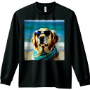ビーチ ゴールデンレトリバー サングラス スカーフ 青い海 夏 長袖Tシャツ 人間用 メンズ 秋春夏 プリント レジャー アウトドア カジュアル かわいい