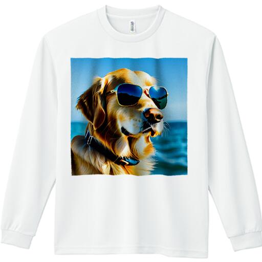 サングラス ゴールデンレトリバー 海 青空 夏 Tシャツ 長袖Tシャツ 人間用 メンズ 秋春夏 プリント レジャー アウトドア カジュアル かわいい