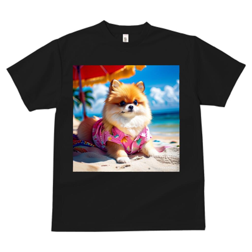 Tシャツ スポーツウェア ポメラニアン コスプレ犬 リゾート犬 海 人間用 人用 速乾 吸汗 半袖 犬柄 いぬ柄 春夏 トップス メンズ おしゃれ カジュアル 可愛い 犬ファン プリント アニマル 動物