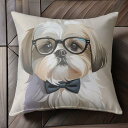 メガネ シーズー リボン 犬 Tシャツ メンズ クッションカバー 犬柄 45×45cm アニマル柄 おしゃれ 可愛い クッション本体付き 正方形