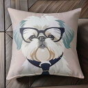 メガネ シーズー ネクタイ ピンクの背景 Tシャツ メンズ クッションカバー 犬柄 45×45cm アニマル柄 おしゃれ 可愛い クッション本体付き 正方形