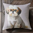 メガネ シーズー かわいい 座っている Tシャツ メンズ クッションカバー 犬柄 45×45cm アニマル柄 おしゃれ 可愛い クッション本体付き 正方形