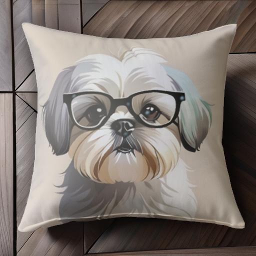 メガネ シーズー かわいい 犬 イラスト Tシャツ クッションカバー 犬柄 45×45cm アニマル柄 おしゃれ ..