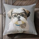 メガネ シーズー グレー背景 毛むくじゃら Tシャツ メンズ クッションカバー 犬柄 45×45cm アニマル柄 おしゃれ 可愛い クッション本体付き 正方形