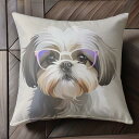 眼鏡 シーズー 可愛い 犬 Tシャツ メンズ クッションカバー 犬柄 45×45cm アニマル柄 おしゃれ クッション本体付き 正方形
