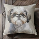 メガネ シーズー 蝶ネクタイ Tシャツ メンズ キッズ クッションカバー 犬柄 45×45cm アニマル柄 おしゃれ 可愛い クッション本体付き 正方形