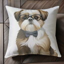 メガネ シーズー 蝶ネクタイ Tシャツ メンズ キッズ クッションカバー 犬柄 45×45cm アニマル柄 おしゃれ 可愛い クッション本体付き 正方形