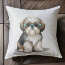 メガネ シーズー 犬 Tシャツ メンズ キッズ クッションカバー 犬柄 45×45cm アニマル柄 おしゃれ 可愛い クッション本体付き 正方形