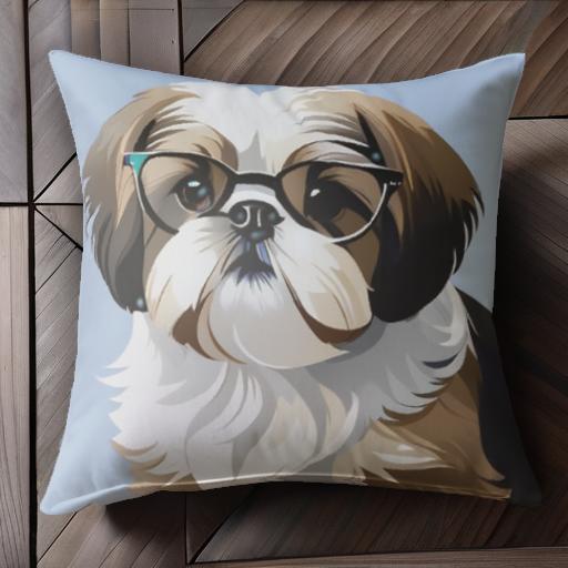 メガネ ShihTzu かわいい おしゃれ イラスト 青い背景 クッションカバー 犬柄 45×45cm アニマル柄 可愛い クッション本体付き 正方形 メガネ ShihTzu かわいい おしゃれ イラスト 青い背景 クッションカバー 犬柄 45×45cm アニマル柄 可愛い クッション本体付き 正方形