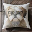 メガネ シーズー 可愛い 犬 Tシャツ メンズ クッションカバー 犬柄 45×45cm アニマル柄 おしゃれ クッション本体付き 正方形