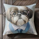眼鏡 シーズー ネクタイ シャツ Tシャツ メンズ クッションカバー 犬柄 45×45cm アニマル柄 おしゃれ 可愛い クッション本体付き 正方形