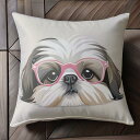 眼鏡 シーズー かわいい イラスト Tシャツ メンズ クッションカバー 犬柄 45×45cm アニマル柄 おしゃれ 可愛い クッション本体付き 正方形