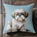 メガネ シーズー 子犬 ブルーの背景 Tシャツ メンズ クッションカバー 犬柄 45×45cm アニマル柄 おしゃれ 可愛い クッション本体付き 正方形