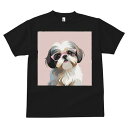 メガネ シーズー ピンク 背景 愛らしい Tシャツ メンズ キッズ 犬ファン 半袖 春夏 プリント カジュアル かわいい 人間用