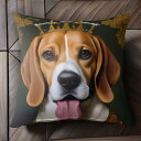 王冠 ビーグル 黒い背景 金の装飾 Tシャツ メンズ クッションカバー 犬柄 45×45cm アニマル柄 おしゃれ 可愛い クッション本体付き 正方形