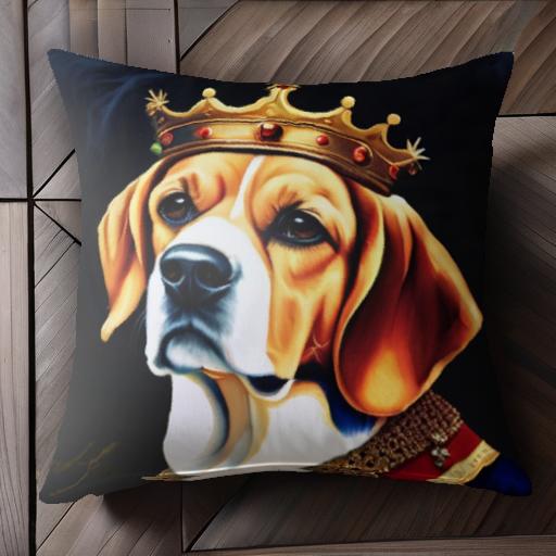 王冠 ビーグル 貴族 高貴 犬の肖像画 芸術 クッションカバー 犬柄 45×45cm アニマル柄 おしゃれ 可愛い クッション本体付き 正方形