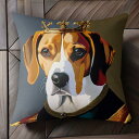 王冠 ビーグル ローブ 貴族 Tシャツ メンズ クッションカバー 犬柄 45×45cm アニマル柄 おしゃれ 可愛い クッション本体付き 正方形