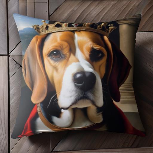 王冠 ビーグル マント 柱 風景 Tシャツ クッションカバー 犬柄 45×45cm アニマル柄 おしゃれ 可愛い クッション本体付き 正方形