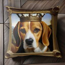 王冠 ビーグル 額縁 景色 Tシャツ メンズ クッションカバー 犬柄 45×45cm アニマル柄 おしゃれ 可愛い クッション本体付き 正方形