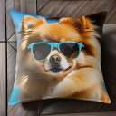 サングラス ポメラニアン 青空 プール 夏 Tシャツ クッションカバー 犬柄 45×45cm アニマル柄 おしゃれ 可愛い クッション本体付き 正方形