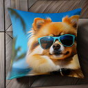 サングラス ポメラニアン ヤシの木 海 Tシャツ メンズ クッションカバー 犬柄 45×45cm アニマル柄 おしゃれ 可愛い クッション本体付き 正方形