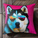 サングラス シベリアンハスキー ピンクの背景 Tシャツ メンズ キッズ クッションカバー 犬柄 45×45cm アニマル柄 おしゃれ 可愛い クッション本体付き...