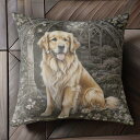 アーチ ゴールデンレトリバー 植物 花 Tシャツ メンズ クッションカバー 犬柄 45×45cm アニマル柄 おしゃれ 可愛い クッション本体付き 正方形