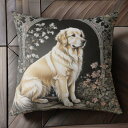花 ゴールデンレトリバー 石 アーチ Tシャツ メンズ クッションカバー 犬柄 45×45cm アニマル柄 おしゃれ 可愛い クッション本体付き 正方形