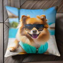 サングラス ポメラニアン プール 青空 ひまわり 夏 クッションカバー 犬柄 45×45cm アニマル柄 おしゃれ 可愛い クッション本体付き 正方形