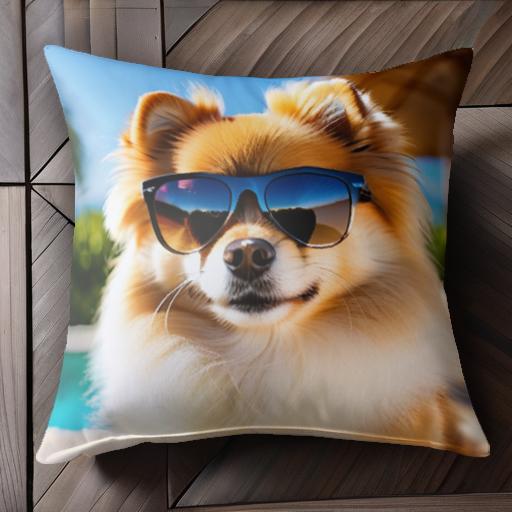 サングラス ポメラニアン プール 植物 青空 パラソル クッションカバー 犬柄 45×45cm アニマル柄 おし..