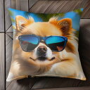サングラス ポメラニアン 椰子の木 青い空 Tシャツ メンズ クッションカバー 犬柄 45×45cm アニマル柄 おしゃれ 可愛い クッション本体付き 正方形