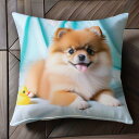 アヒルのオモチャ ポメラニアン 水色の背景 ハート Tシャツ メンズ クッションカバー 犬柄 45×45cm アニマル柄 おしゃれ 可愛い クッション本体付き ...
