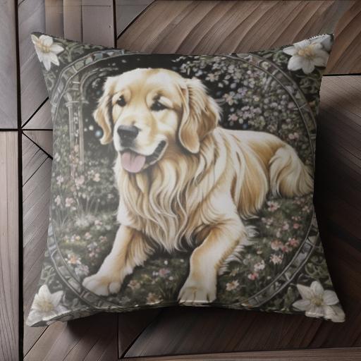花 ゴールデンレトリーバー 夜 芸術 自然 癒し クッションカバー 犬柄 45×45cm アニマル柄 おしゃれ 可愛い クッション本体付き 正方形