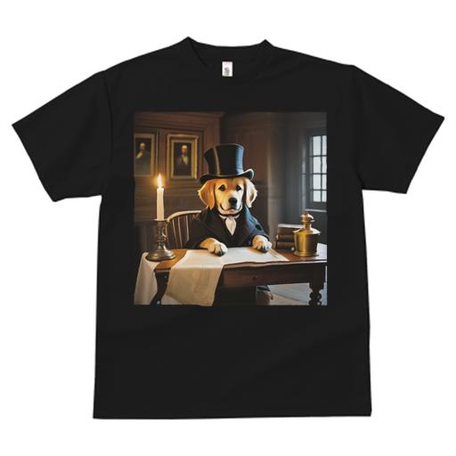 シルクハット ゴールデンレトリバー キャンドル 書物 デスク 絵画 Tシャツ メンズ キッズ 犬ファン 半..