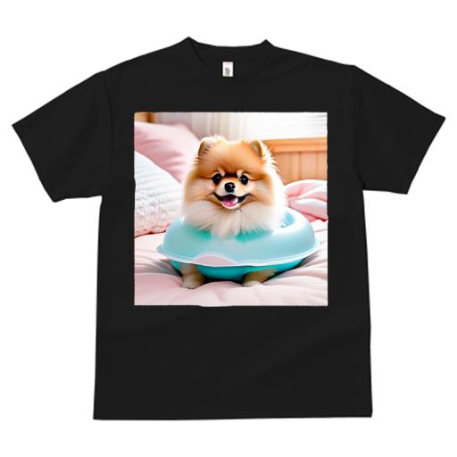 布団 ポメラニアン 笑顔 室内 リラックス Tシャツ メンズ キッズ 犬ファン 半袖 春夏 プリント カジュ..