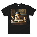 本 ゴールデンレトリバー キャンドル シルクハット 古い絵画 木製のデスク Tシャツ メンズ キッズ 犬ファン 半袖 春夏 プリント カジュアル かわいい 人間用