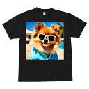 サングラス ポメラニアン プールサイド 青空 フード付きパーカー Tシャツ メンズ キッズ 犬ファン 半袖 春夏 プリント カジュアル かわいい 人間用(4)