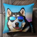 サングラス シベリアンハスキー 青い空 カラフルな背景 Tシャツ メンズ クッションカバー 犬柄 45×45cm アニマル柄 おしゃれ 可愛い クッション本体付...