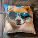 サングラス ポメラニアン 水着天気 屋外 青空 夏 クッションカバー 犬柄 45×45cm アニマル柄 おしゃれ 可愛い クッション本体付き 正方形