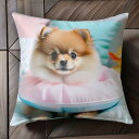 ピンクの浮き輪 ポメラニアン 黄色いアヒルのおもちゃ クッション Tシャツ メンズ クッションカバー 犬柄 45×45cm アニマル柄 おしゃれ 可愛い クッシ...