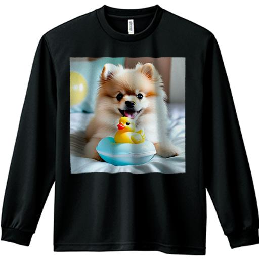 アヒルのおもちゃ ポメラニアン ベッド 黄色い風船 Tシャツ メンズ 長袖Tシャツ 人間用 秋春夏 プリント レジャー アウトドア カジュアル かわいい