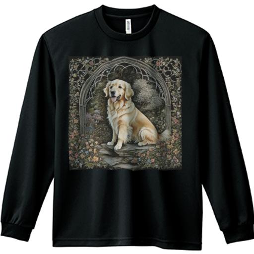 アーチ ゴールデンレトリバー 花 葉 木 Tシャツ 長袖Tシャツ 人間用 メンズ 秋春夏 プリント レジャー アウトドア カジュアル かわいい