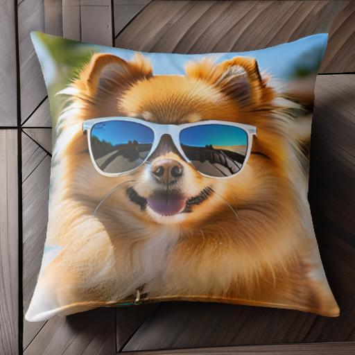 サングラス ポメラニアン プール 夏 青空 パームツリー クッションカバー 犬柄 45×45cm アニマル柄 お..