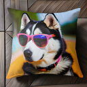サングラス シベリアンハスキー オレンジの道 森の背景 Tシャツ メンズ クッションカバー 犬柄 45×45cm アニマル柄 おしゃれ 可愛い クッション本体付...
