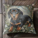 花 ダックスフント アーチ 緑 Tシャツ メンズ クッションカバー 犬柄 45×45cm アニマル柄 おしゃれ 可愛い クッション本体付き 正方形
