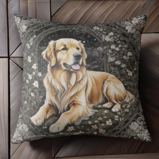 花 ゴールデンレトリバー 草地 夜空 枠模様 星 クッションカバー 犬柄 45×45cm アニマル柄 おしゃれ 可愛い クッション本体付き 正方形 花 ゴールデンレトリバー 草地 夜空 枠模様 星 クッションカバー 犬柄 45×45cm アニマル柄 おしゃれ 可愛い クッション本体付き 正方形